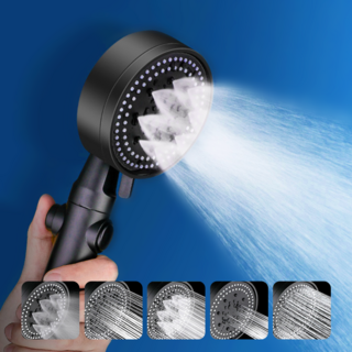 모던폴리 수압조절 5단 온오프 샤워기헤드, 블랙, 1개