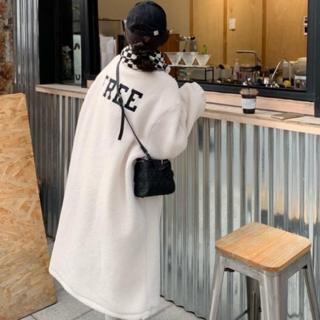 [엔젤D] 여성 프리 하이넥 루즈 롱 후리스 양털 코트