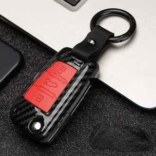 쿠쿠스토어 아우디 A3 8L RS3 TT 키 체인에 대 한 탄소 섬유 ABS 실리콘 자동차 커버 케이스, 01 Carbon red