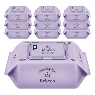 Bebeen 센시티브 영유아물티슈 캡형, 60g, 80매, 10개
