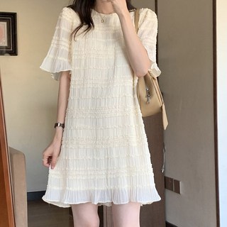 라운드 플리츠 쉬폰 미니 원피스