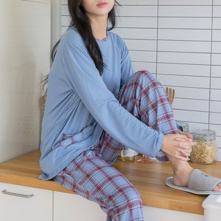여성 소프트 피치기모 상하의 긴팔잠옷 세트