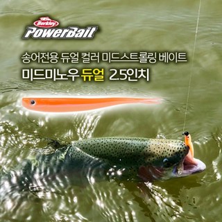 버클리 미드미노우 듀얼 2.5인치 배스 송어 웜 베이트, GPO, 1개