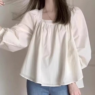 유니온 여성 루즈핏 부드러운 쉬폰 스퀘어넥 셔츠 블라우스