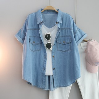 더킹맨 남녀공용 슬림핏 린넨반팔 데님셔츠