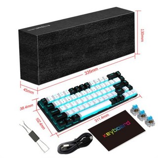 LED 블루 백라이트 기계식 게이밍 키보드 노트북 PC용 68 키 기계식 느낌 키보드, 01 Black and White, [01] Black and White, 텐키리스