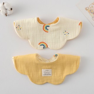 양면 사용 아기 턱받이 웨이브 레이스 부드러운 면 트리밍 타액수건, Love Rainbow, 1개
