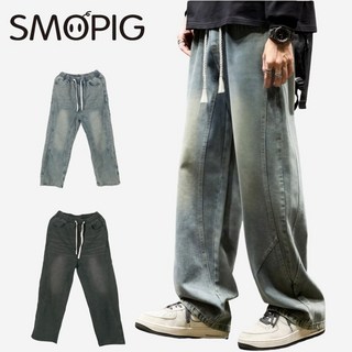 SMOPIG 남성용 와이드 청바지 사계절 밴딩 남자청바지 상품 이미지