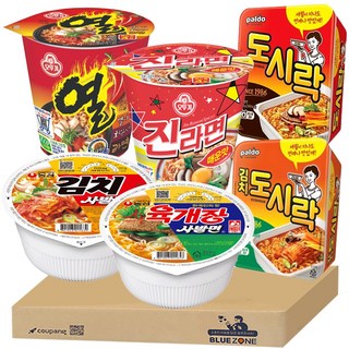 [블루존] 컵라면 소컵 6종 세트 (김치사발+육사발+진라면+열라면+도시락+김치도시락), 1박스