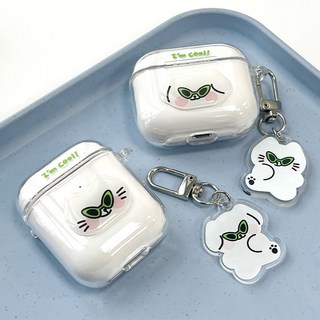 왹져 댕냥이 레진 투명하드 에어팟 에어팟4버즈3프로 버즈 케이스 입체 에폭시 클리어하드 투명하, 투명하드 에어팟프로2, 왹져냥이, 1개