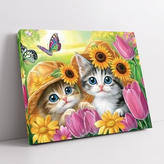 뉴타임즈 3D 보석십자수 벽화 50X40cm DIY 키트 캔버스형 액자 홈 인테리어 특별한 선물 모자이크 십자수 모자이크 보석, 1세트, 귀여운 고양이