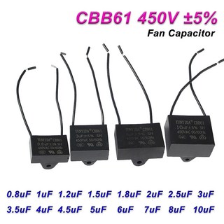 CBB61 선풍기 캐패시터 450V 5% 0.8 1/1 2/1.5/1.8/2/2.5/3/3.5/4/4. 천장 팬 61 용 UF 5 6 7 8 10UF, 19 1UF-1pc