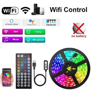 스마트 LED 스트립 조명 5050 RGB USB 5V 블루투스 앱 리모컨 테이프 다이오드 유연한 리본 램프 TV 축제, 44KEY Wifi, None Waterproof_4 m-157.48Inch, 1개