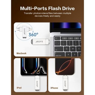 512GB 플래시 드라이브 아이폰 아이패드용 사진 및 동영상 백업용 메모리 스틱 저장장치 아이패드 안드로이드 PC 호환 플러그 앤 플레이 앱 필요 없음 메탈 실버, EAUSB002-512GB-Metal Silver