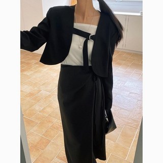 크롭 볼레로 노카라 긴팔 자켓