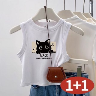 AOKADA 1+1여자 민소매 크롭 티셔츠 캐미솔 나시티