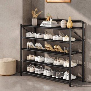 SeekFun 접이식 신발장 설치 면제 다단계 가정용 간이 현관 철제 신발 수납, 5단, 블랙70