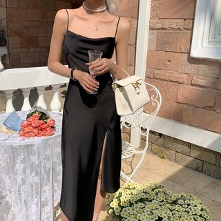 쪼예 셀프 웨딩 브라이덜 스냅 새틴 실크 옆트임 끈 나시 롱 원피스