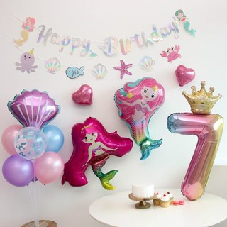 이벤트홀릭 인어공주 풍선 생일파티세트, 숫자풍선 7