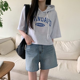 네네프 루즈핏 크롭 후드티 여름 간절기 반팔 후드 티셔츠