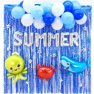 파티짱 여름 SUMMER 풍선 세트 파티 이벤트, 1개, SUMMER 여름 클라우드 풍선 커튼 세트(마린블루)