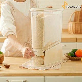 폴라도레 원터치 쌀통 밀폐 쌀보관통 6kg 11kg, 1개, 1번 - 아이보리