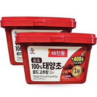 해찬들 원조 100% 태양초 골드 고추장 1.9kg x2개, 2개