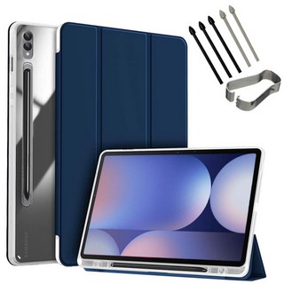 갤럭시탭S10 플러스 울트라 클리어 투명 북커버 케이스 S펜슬 수납 S10+ Ultra 삼성 케이스나라, 네이비, 1개