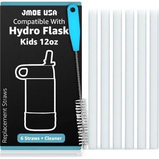 하이드로 플라스크 키즈 물병용 Jmoe USA 빨대 | 하이드로 플라스크 병용 교체용 플라스틱 빨대 | 청소 브러시 포함 6팩 | 식품 등급 및 BPA 프리 12온스