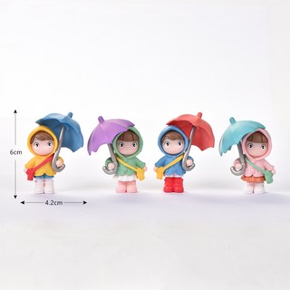 우산쓴 미니소녀 피규어 4종 차량용 원룸 화분 꾸미기, Mix Color 1세트