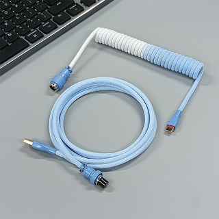 기계식 키보드 커스텀 항공케이블 코일 C to USB, 화이트블루, 180cm, 1개