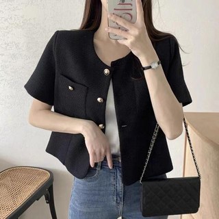 여성 여름 반팔 트위드 자켓 캐주얼 소향풍 상의 심플 아우터 루즈핏 고급스러운 기질 숏 정장 코트 MJS