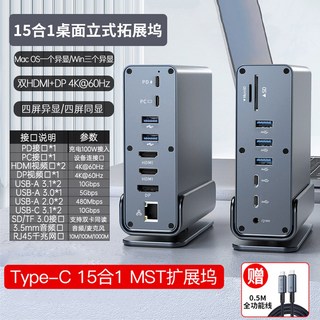15in1 USB 도킹 스테이션 4K HD 모니터 C타입 멀티 트리플 허브, 2 15 in 1 도킹 듀얼 HD DP TypeC10G