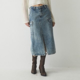 Long Denim Cargo Skirt / WHWJE2359F