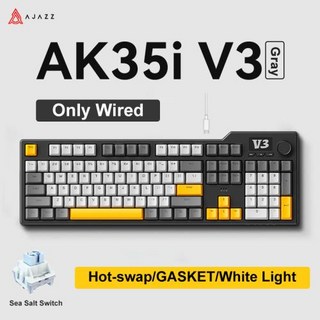 Ajazz 무선 블루투스 게임용 키보드 개스킷 전체 키 핫 스왑 104 키 맞춤형 키보드 AK35I V3 MAX 트라이 모드 신제품, 없음, 없음, 6) Wired-Blue-Sea Salt