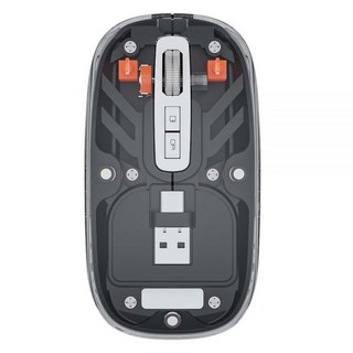 블루투스무선마우스 저소음 무선 인체공학 Bluetooth 유형 C US 110vB 수신기가있는 투명 컬러 마그네틱 마우스 듀얼 모드 연결 1600DPI 금속 휠, Black