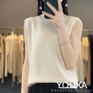 유카 봄 여름 캐시미어 민소매 터틀넥 니트 티