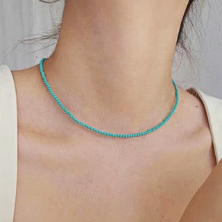 루미모아 천연 원석 2MM 얇은 초커 목걸이 블루문스톤 꽃마노 녹사석 터키석 블루마노 블랙스피넬 레이어드 9종
