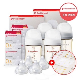더블하트 모유실감 3세대 PPSU 젖병 트윈팩 1+1(베이직+모먼트)+젖꼭지 4개+손수건증정, 1세트, 160ml, 제뉴인화이트+새벽그레이+젖꼭지SS
