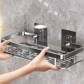 오어브랜드 클린&깔끔 무타공 욕실선반 2개, 일자형 실버, 2