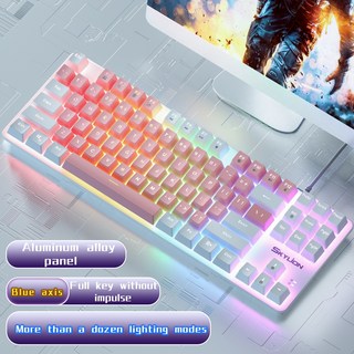 커스텀키보드 텐키리스 기계식키보드 SKYLION H87 유선 기계 10 종류의 다채로운 조명 게임 및 Microsoft Windows Apple IOS 시스템 용 사무실, 없음, 없음, 4.whitepink  Green Shaft