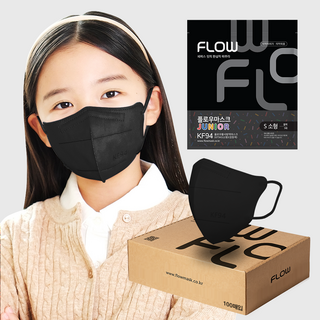 플로우 KF94 귀안아픈 숨쉬기편한 새부리형 마스크 소형, 블랙, 1개, 100개입
