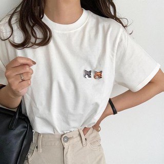 힐링마켓 고퀄리티 남녀공용 더블폭스 라운드넥 티셔츠