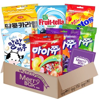 메리박스 츄잉캔디 7종 간식선물세트 말랑카우+멘토스(미니푸르티+후르트텔라)+마이쮸3종+땅콩카라멜+메세지카드, 72g, 1박스