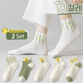 항냥 여성용 러블리 꽃무늬 중목 양말 10켤레 세트
