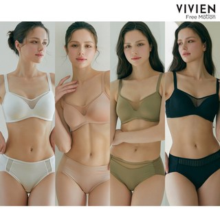 비비안 라이크라 노와이어 쿨 에어리 타공몰드 풀컵 브라팬티세트 8종 4+4