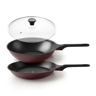 키친아트 와인에디션 프라이팬세트 3개, 혼합색상, 후라이팬+궁중팬+유리커버(28cm), 1세트