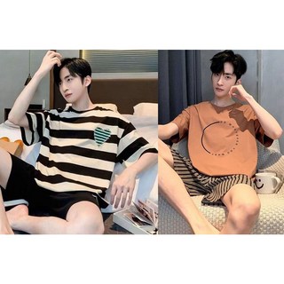 1+1 여름 남성 잠옷 반팔 반바지 와이드 캐릭터 빅사이즈 여름 얇은 세트