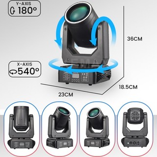 무대 조명 LYRE BEAM 200W LED 링 18 프리즘 스팟 이동 헤드 라이트 15 GOBOS DMX 회전 효과 DJ 디스코 파, 2) US Plug