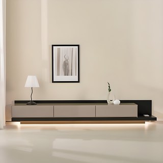 퍼리든 로먼트 LED 확장형 거실장 2300, 블랙 + 모카